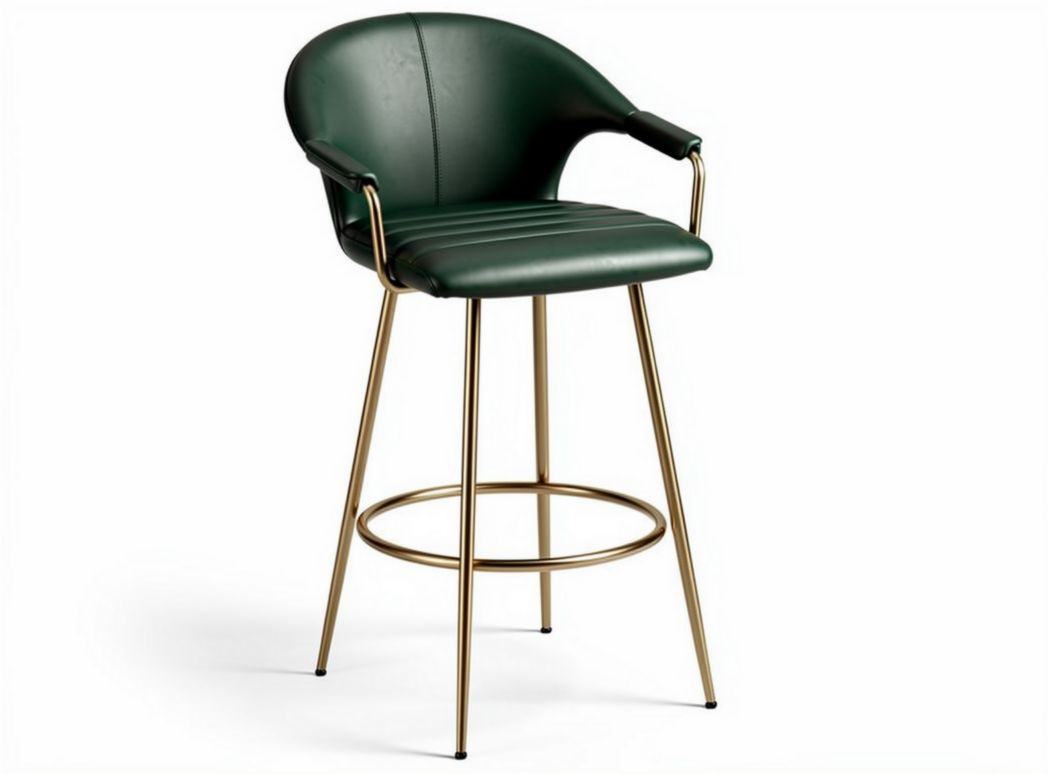 Sgabello da bar in pelle verde con struttura in metallo dorato altezza 100cm