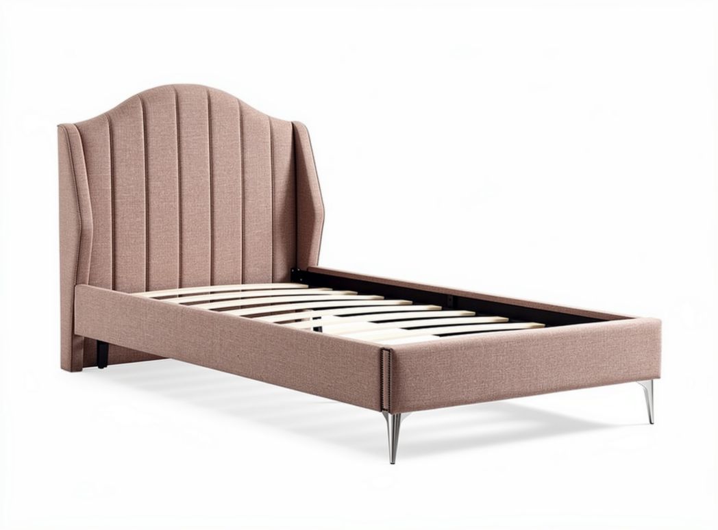 Letto singolo in velluto grigio con testata trapuntata 200 x 100 x 30cm