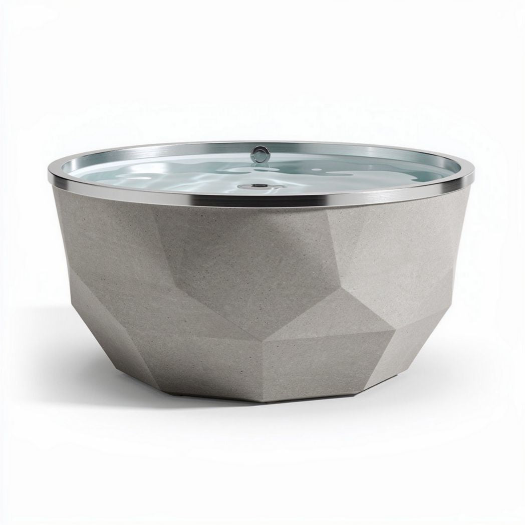 Vasca rotonda in cemento grigio con finitura in acciaio inox 80 x 80 x 40cm