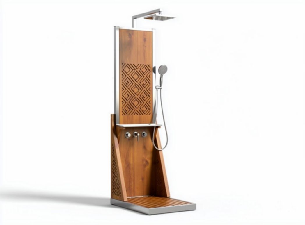 Doccia esterna in legno con miscelatore in acciaio inox 180 x 70 x 220cm