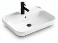 Lavabo da bagno rettangolare bianco ceramica 50 x 40 x 15cm con rubinetto nero