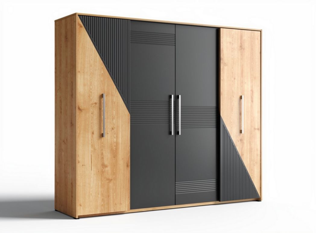 Armadio in legno e metallo con finitura nera e misure 160 x 40 x 120cm