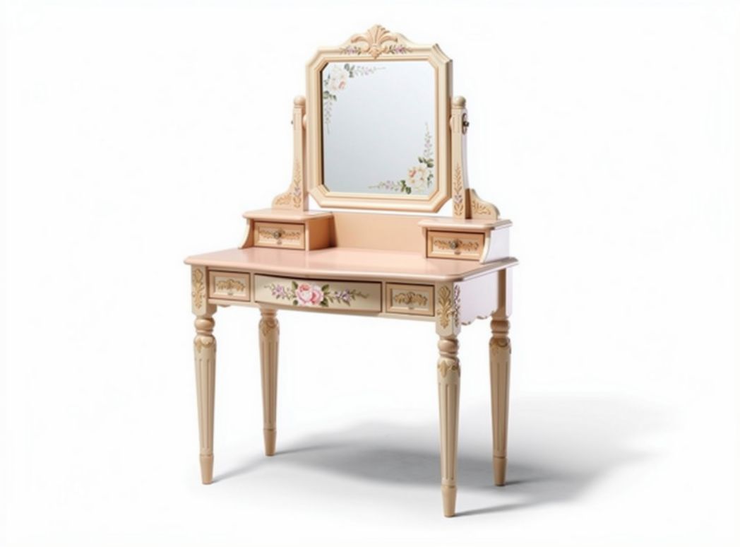 Tolette da trucco con specchio e cassetti in legno rosa 80 x 40 x 75cm