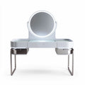 Toeletta con specchio circolare illuminato e cassetti in metallo 120 x 60 x 75cm