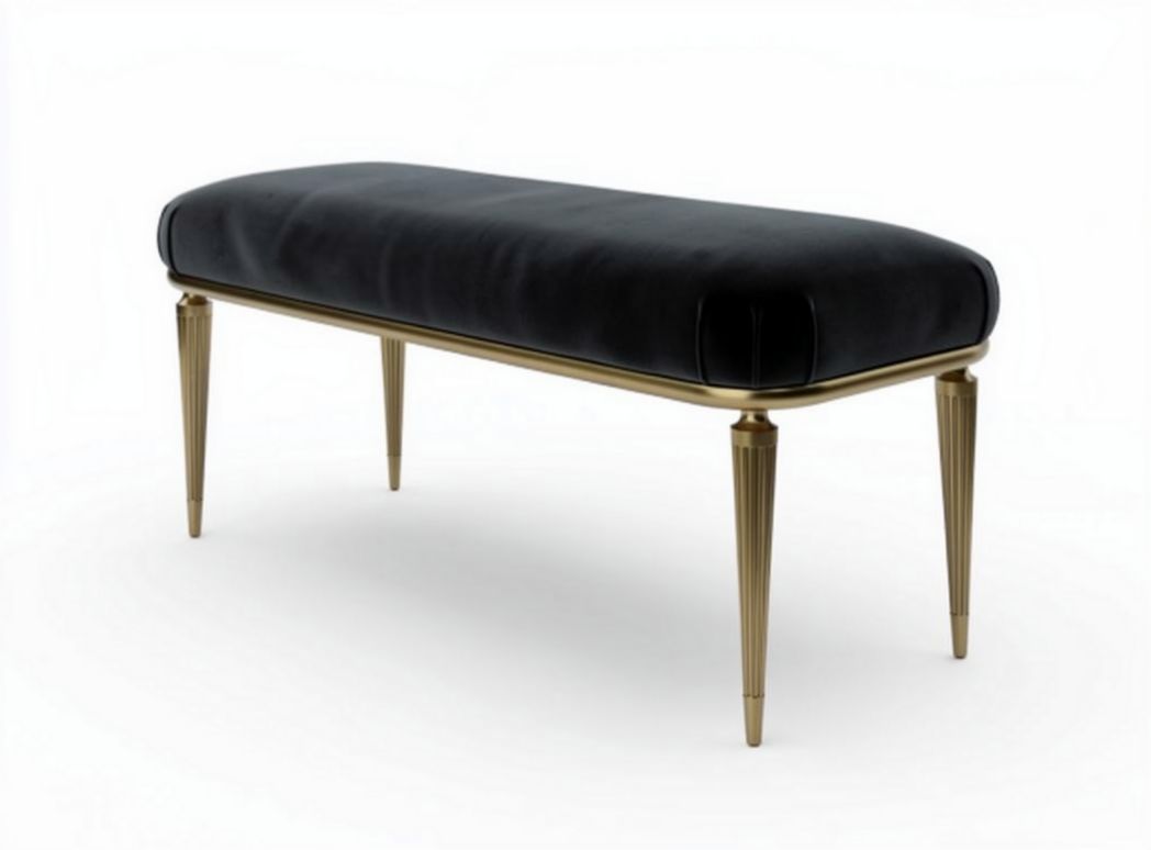 Panchina in velluto nero con struttura in metallo dorato 120 x 40 x 45cm
